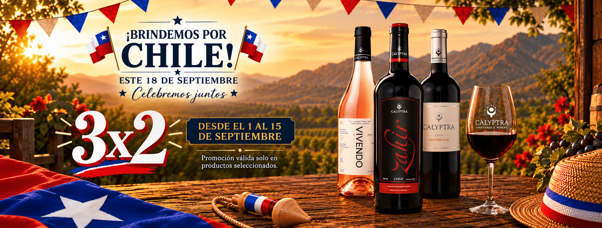 Brindemos por Chile - 3x2 Fiestas Patrias - Calyptra Wines